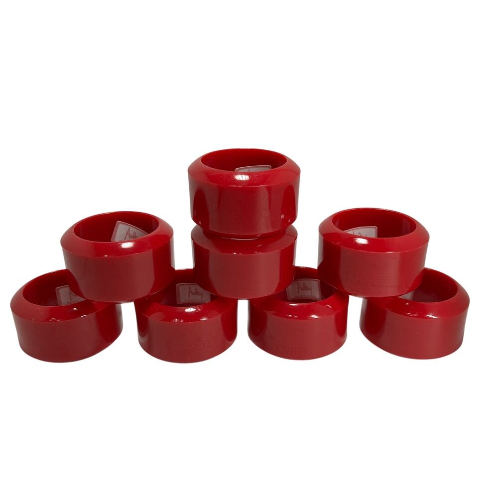 AUDLEY Napkin Rings Set of 8 Red Glossy Plastic Modern Table Decor Dining Accent